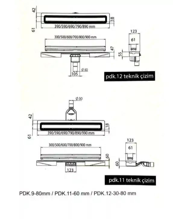 Душевой трап PDK 1050 NOVA NATURA 60 см из нержавеющей стали (Evimetal)