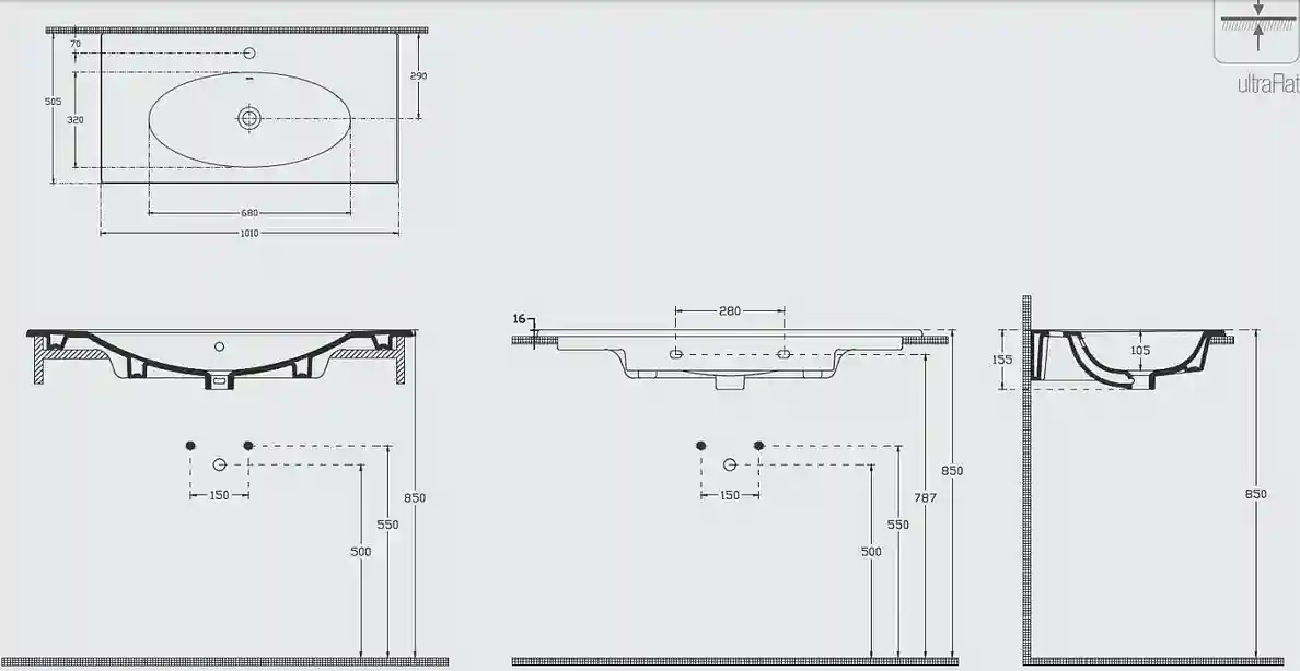 Раковина Isvea SISTEMA X 101cm white 10SX51101SV
