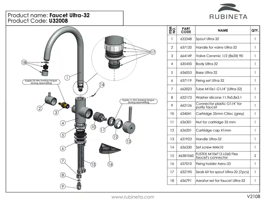 Baterie bucatarie cu conectare filtru RUBINETA ULTRA-32 (1/2) U32008