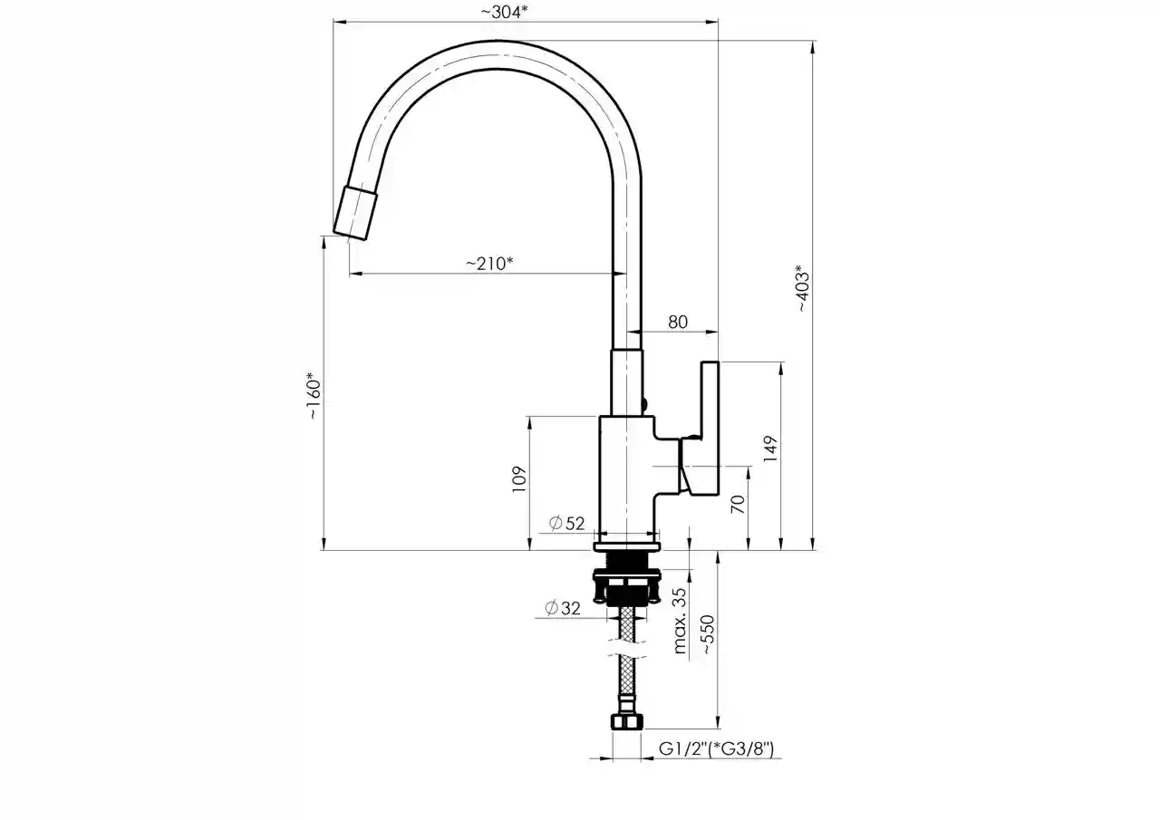 Кухонный смеситель с гибким шлангом RUBINETA FLEXY-33 (BK2) FL300668
