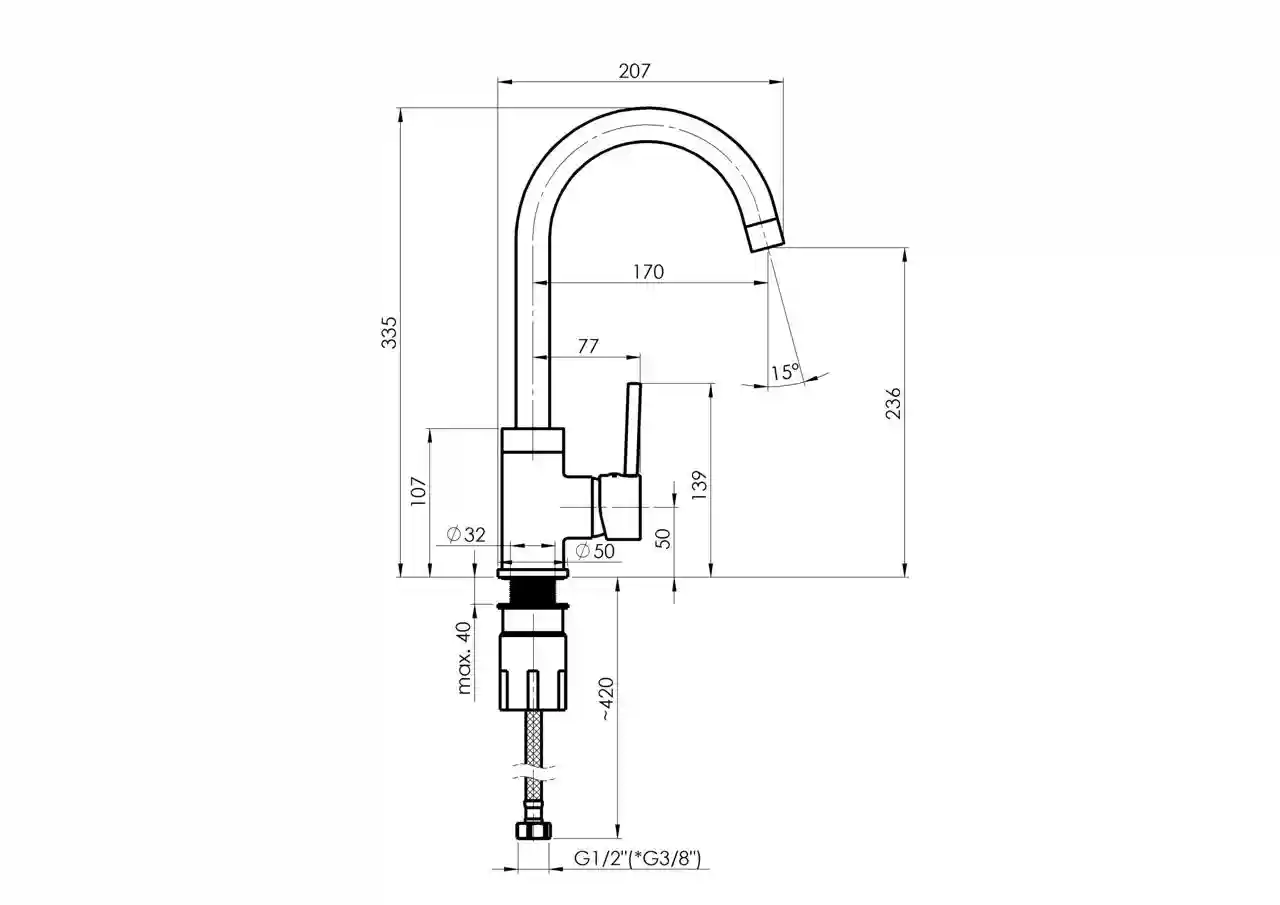 Кухонный смеситель RUBINETA Axe-33 (BK2) AX300668