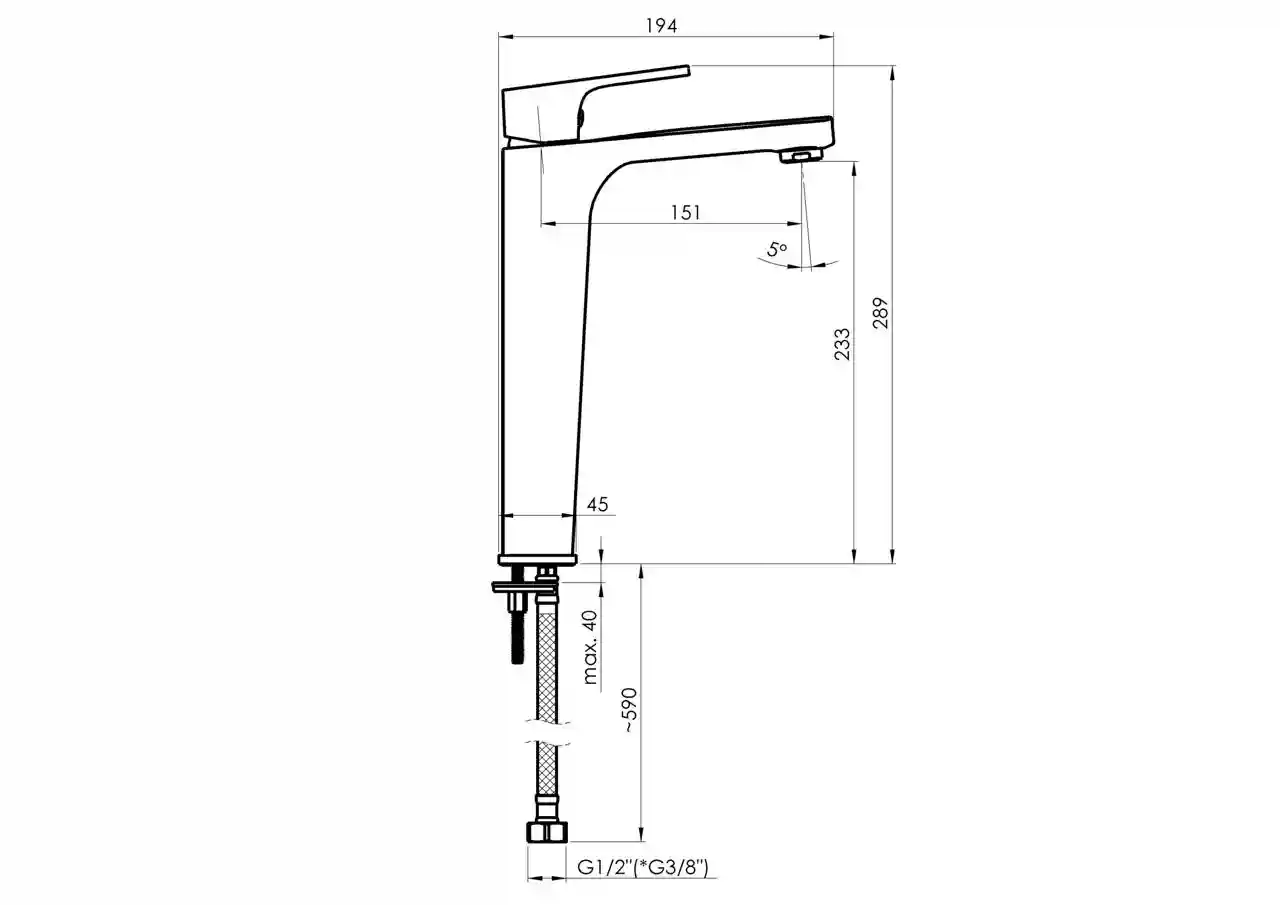 Baterie pentru lavoar XXL RUBINETA Modena-18/D (BK/RG) MDD00638