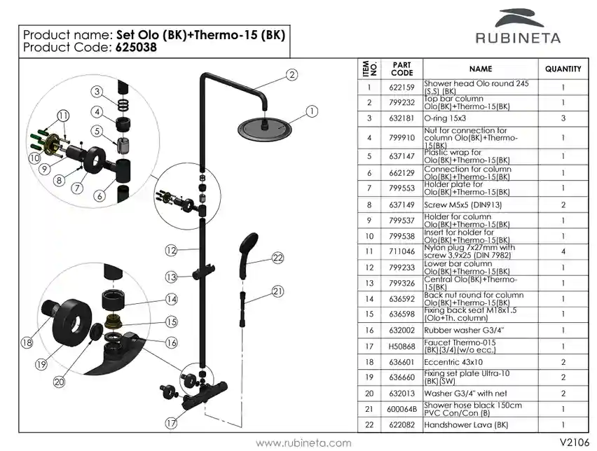 Coloana de dus RUBINETA OLO (BK) + THERMO-15 (BK) 625038