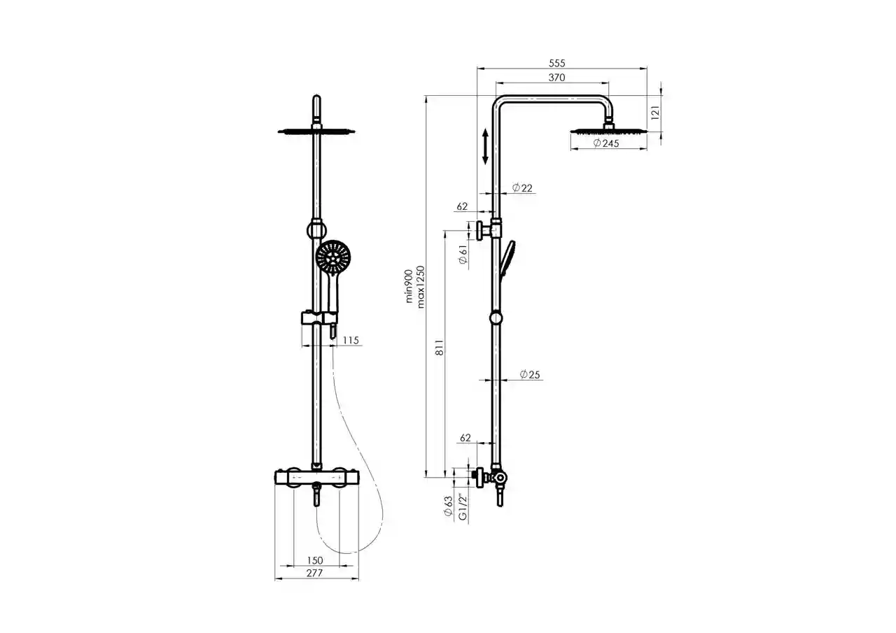 Coloana de dus RUBINETA OLO (BK) + THERMO-15 (BK) 625038
