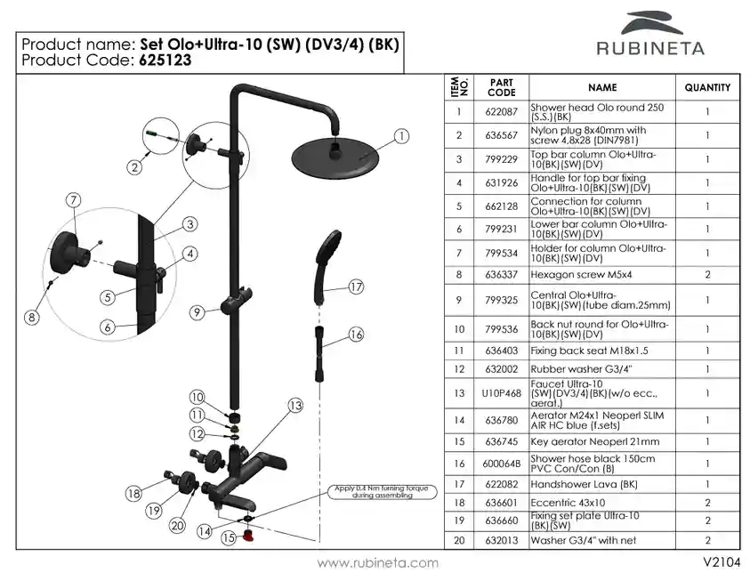 Coloana de dus RUBINETA OLO (BK)+ULTRA-10 (SW) (DV3/4) (BK) 625123