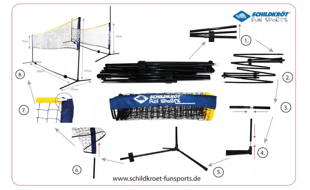Plasa 3-in-1 (volleyball, badminton, tennis) 3 m, h=75-155 cm Donic Schildkrot Combined 970994 (9081)