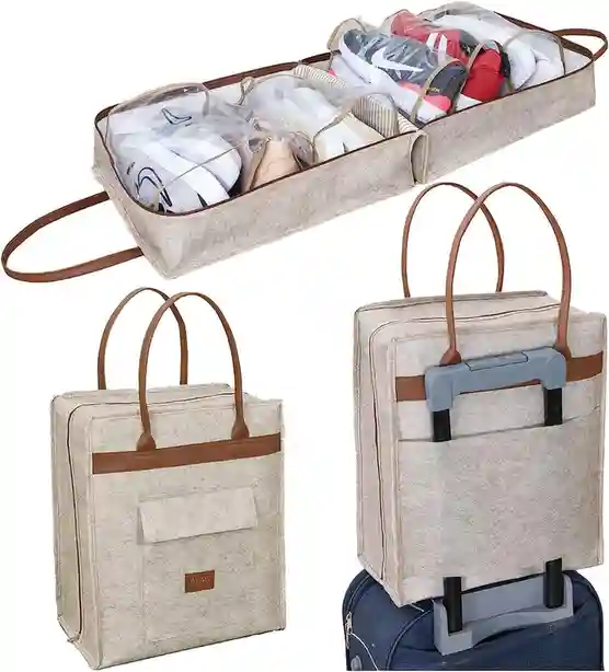 Сумка для обуви Felt Styles с кожаными ручками 35X22X40 см Бежевый