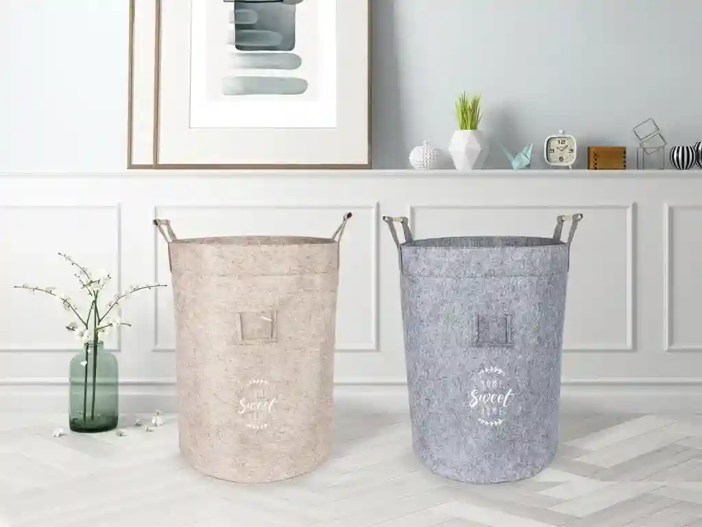 Корзина из фетра с деревянными ручками Серый