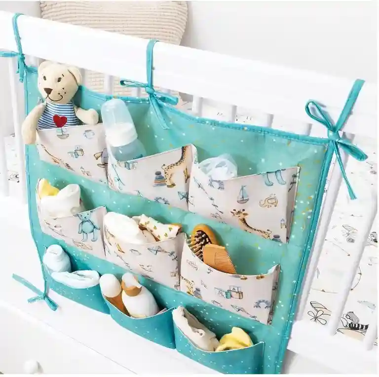 Organizator cu 9 buzunare la leagănul pentru copii 54x49cm Albastru