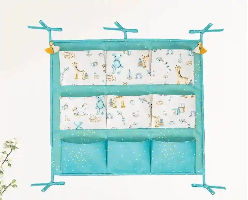 Organizator cu 9 buzunare la leagănul pentru copii 54x49cm Albastru