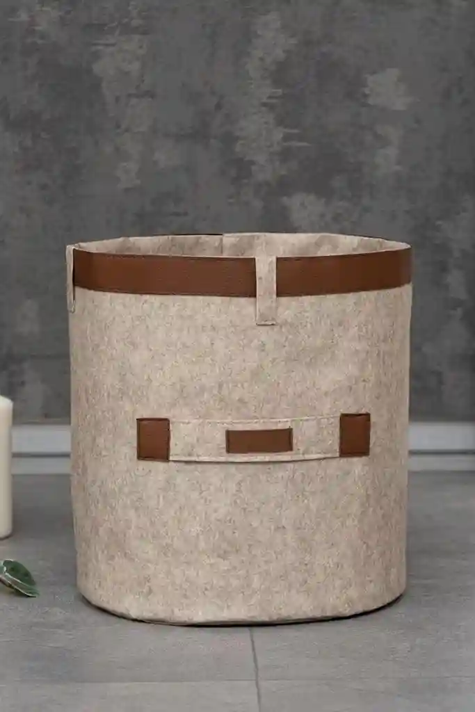Coș cu curea din piele MAXI 25x23 cm Bej