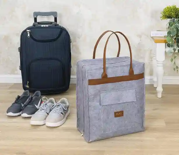 Сумка для обуви Felt Styles с кожаными ручками 35X22X40 см Серый