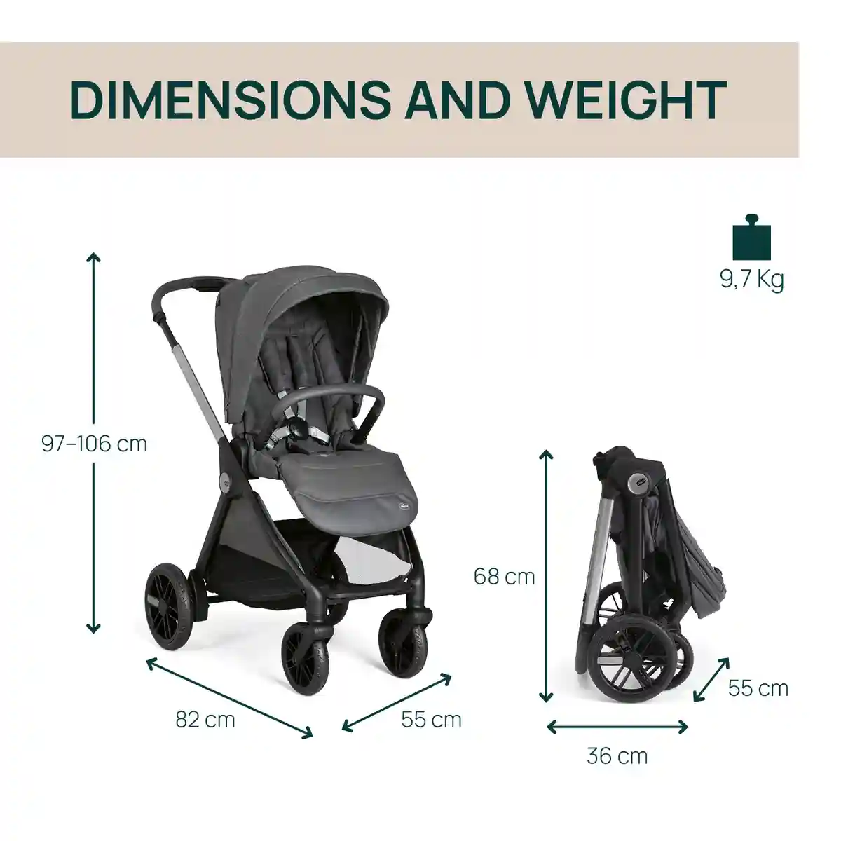 Carucior Chicco Bellagio, Black Satin