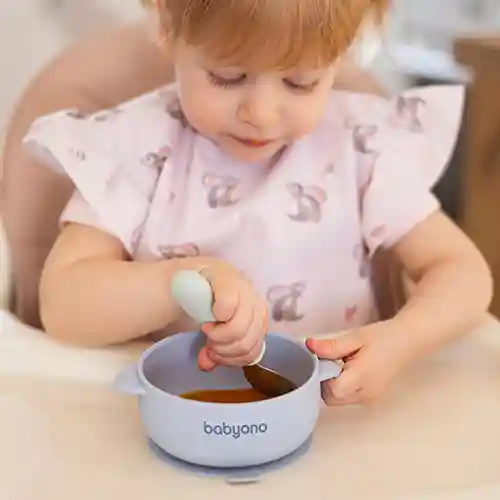  Bol din silicon cu ventuză și capac Albastru, Babyono