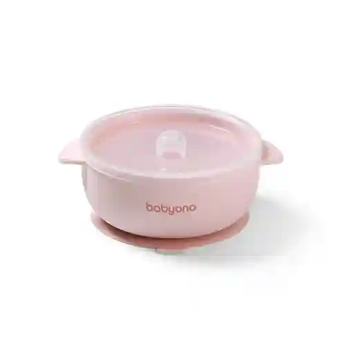 Bol din silicon cu ventuză și capac Pink, Babyono