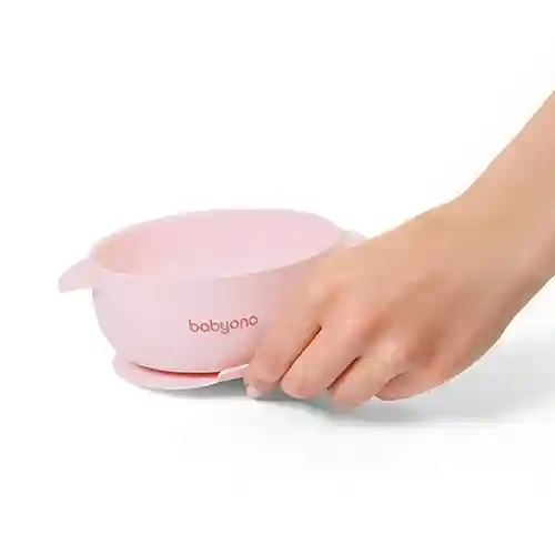 Bol din silicon cu ventuză și capac Pink, Babyono