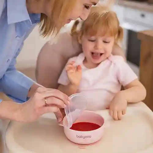 Bol din silicon cu ventuză și capac Pink, Babyono