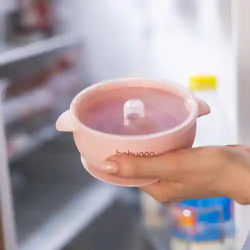 Bol din silicon cu ventuză și capac Pink, Babyono