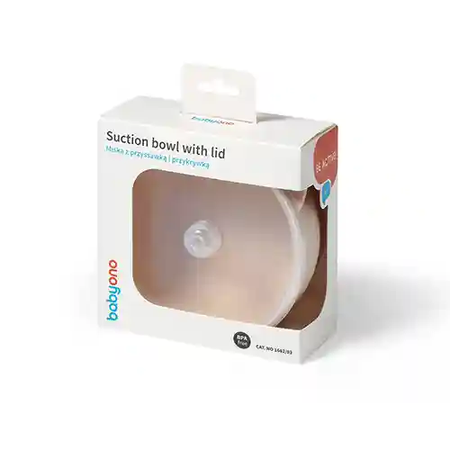 Bol din silicon cu ventuză și capac Bej, Babyono