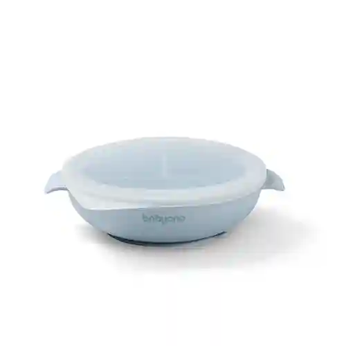  Farfurie din silicon cu ventuză și capac Albastru, Babyono
