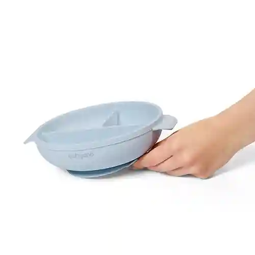  Farfurie din silicon cu ventuză și capac Albastru, Babyono