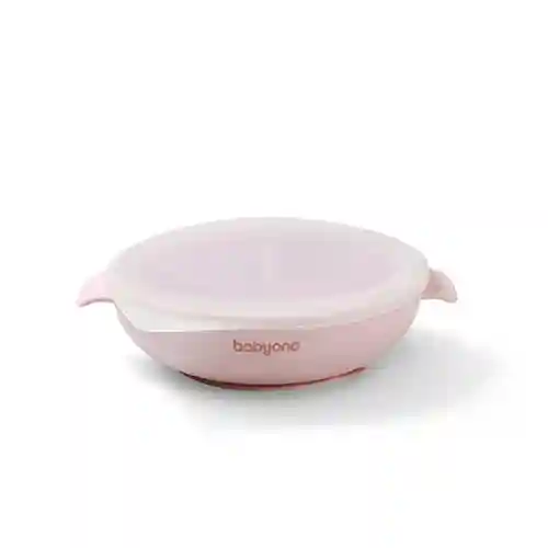  Farfurie din silicon cu ventuză și capac Roz, Babyono
