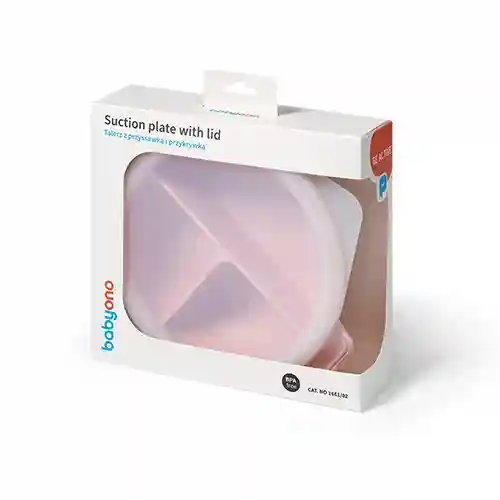  Farfurie din silicon cu ventuză și capac Roz, Babyono