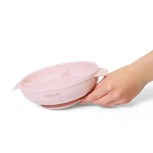  Farfurie din silicon cu ventuză și capac Roz, Babyono