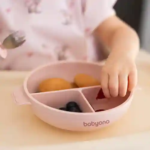  Farfurie din silicon cu ventuză și capac Roz, Babyono
