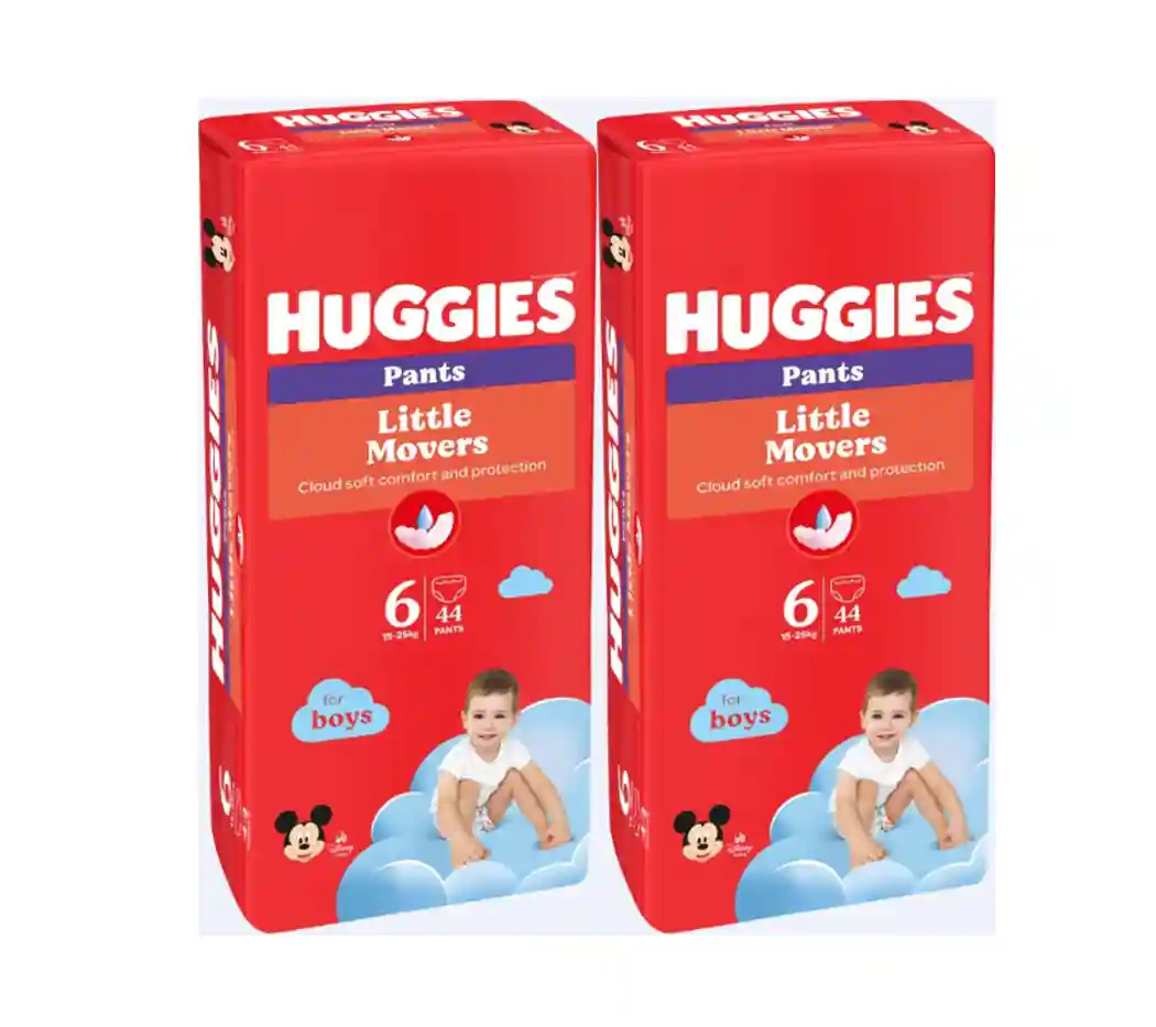 Set Scutece-chiloţel Huggies Little Movers pentru băieţel 6 (16-22 kg),  88buc.  (2x44buc)