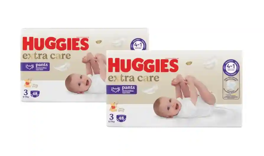 Set Scutece-chiloțel Huggies Extra Care Pants  Mega 3  (6-11 kg), 96buc. (2x48buc)