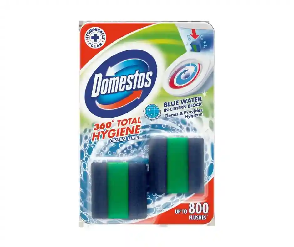 Odorizant rezervor WC Domestos Total Hygiene Block Lime, 2 buc. x 50 gr.