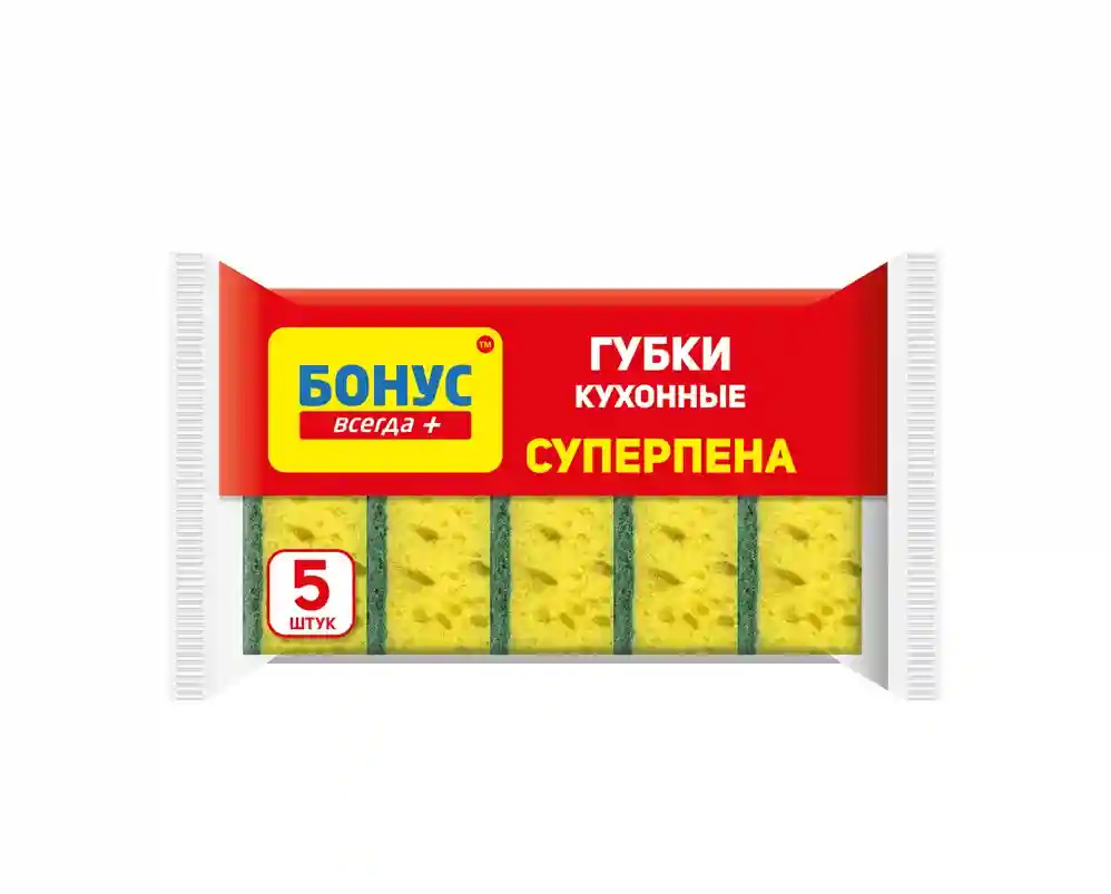 Губки для мытья посуды Бонус Супер пена, 5 шт.