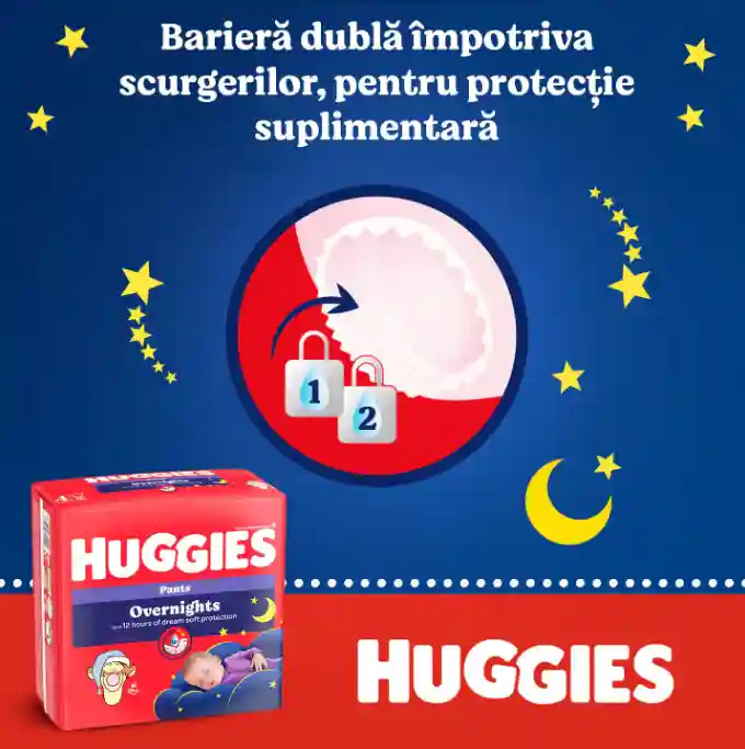 Scutece-chiloţel Huggies Overnights 4 (9-14 kg), 26 buc.