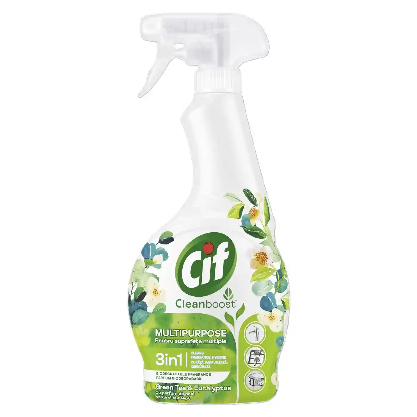 Solutie de curatat CIF Spray Suprafete Multiple Ceai Verde si Eucalipt 500ML