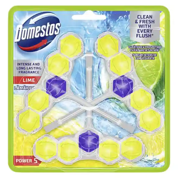Odorizant pentru toaleta Domestos Power 5 WC block Trio Pack 3*50g - LIME