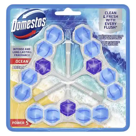 Odorizant pentru toaleta Domestos Power 5 WC block Trio Pack 3*50g - OCEAN