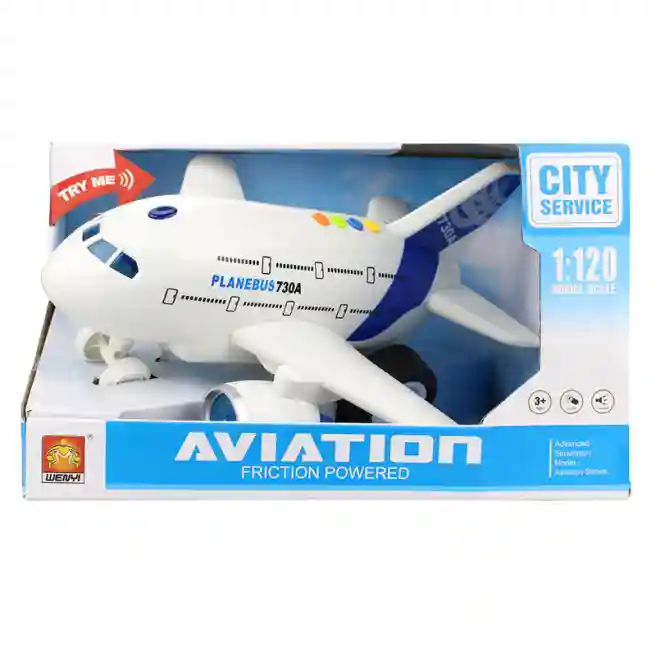 WY Самолет инерционный 1:120 "Planebus 730A" (свет, звук), код 36231