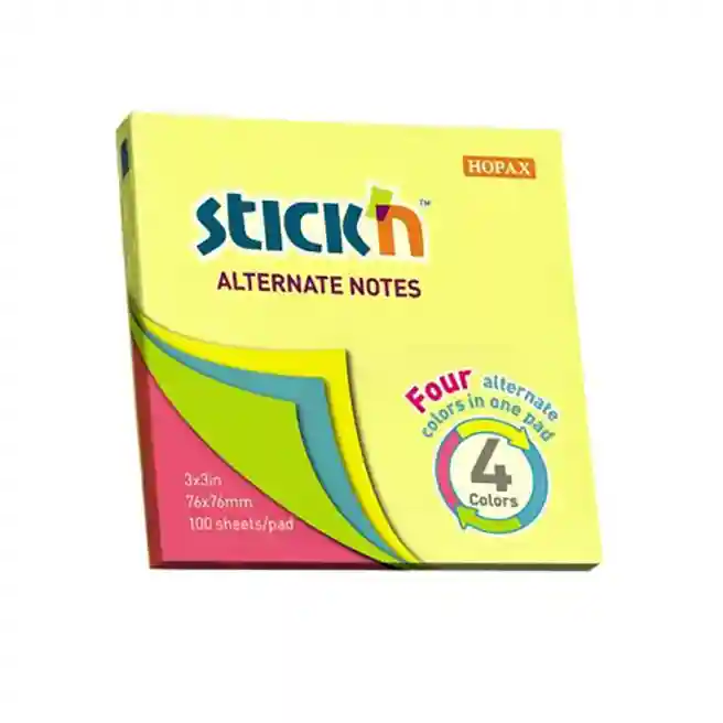 Hârtie pentru notițe 76x76, 4 culori, 100 foi, neon, STICKN 21822