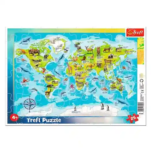 TF Пазлы "25 Frame" - World map with animals, код 44664