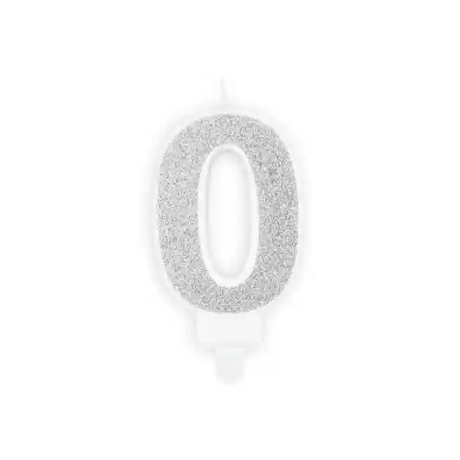Lumanare pentru torta, Cifra 0, argintiu, 7 cm