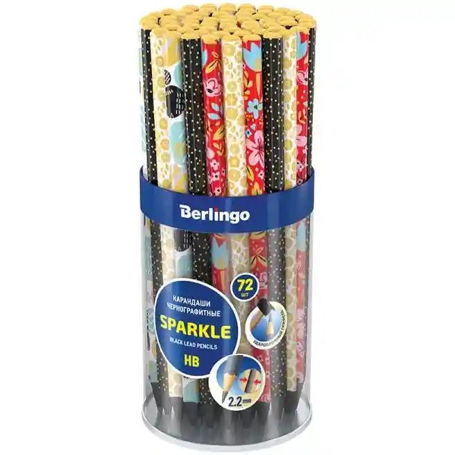 Creion Berlingo "Sparkle" HB, lemn negru, triunghiular, ascuțit, asortat