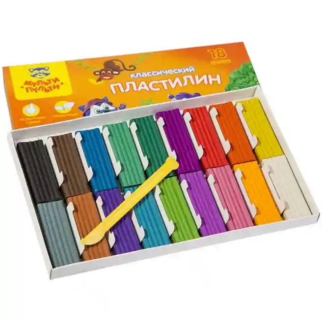 Plastilină Multi-Pulti, 18 culori, cu stec, 360g