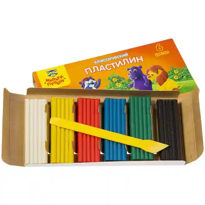 Plastilină Multi-Pulti, 6 culori, cu stec, 120g