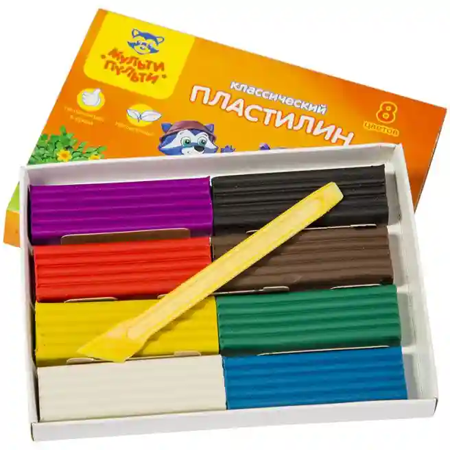 Plastilină Multi-Pulti, 8 culori, cu stec, 160g