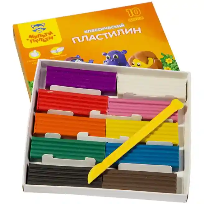 Plastilină Multi-Pulti, 10 culori, cu stec, 200g