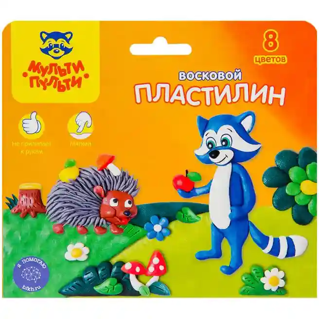 Plastilină Multi-Pulti, 8 culori, de ceară ,cu stec, 120g