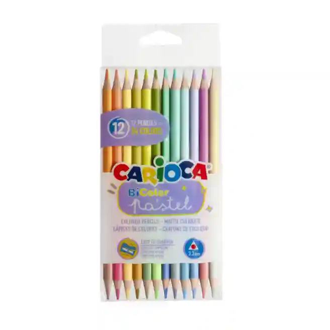 Set de creioane colorate Carioca Pastel, bicolore, 12 buc