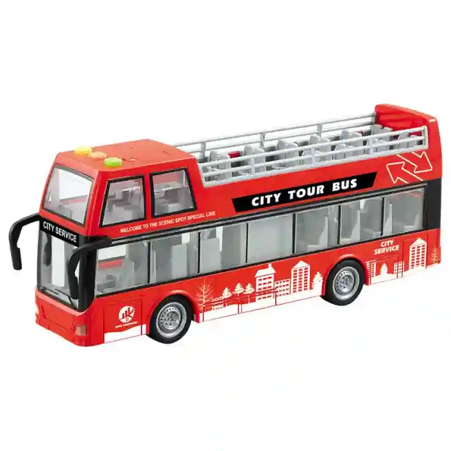 WY Autobus cu inertie "Double-Decker Bus-Open-Top" rosu (lumini,sunete), cod 36210