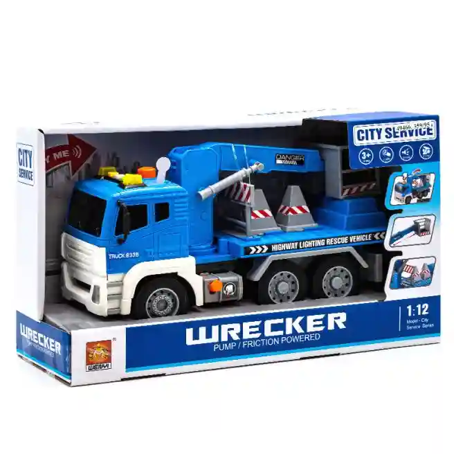 WY Машина инерц. 1:12 "Friction Truck" синяя (свет,звук), код 49466